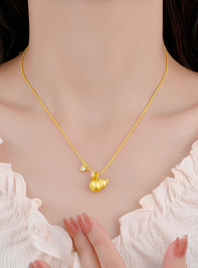 新款如意黄色小葫芦吊坠项链新中式国风轻奢精致气 质锁