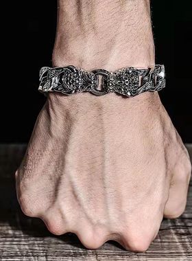 s925复古编织双豹头手链