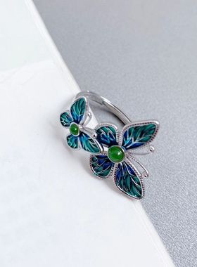 珐琅彩工艺双蝴蝶戒指