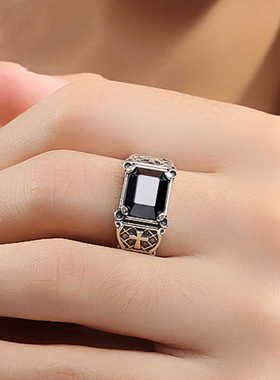 创意十字架黑色泰银戒指锆石时尚