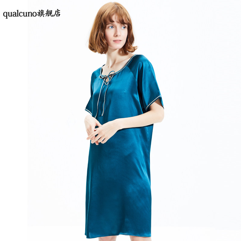 qualcuno女士短袖100%桑蚕丝睡裙 qualcuno睡裙