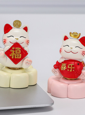 旋转招财猫新年礼物新款办公桌面装饰情绪解压玩具创意可爱小猫潮