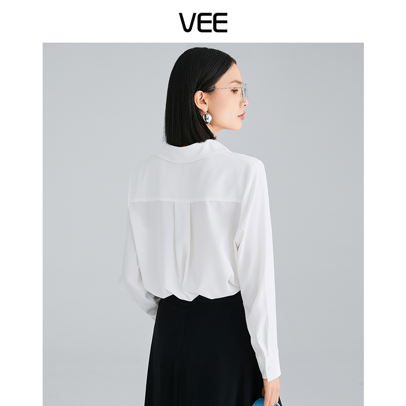 VEE秋装新款通勤时尚丝巾宽松长袖衬衫(配丝巾) - 图3