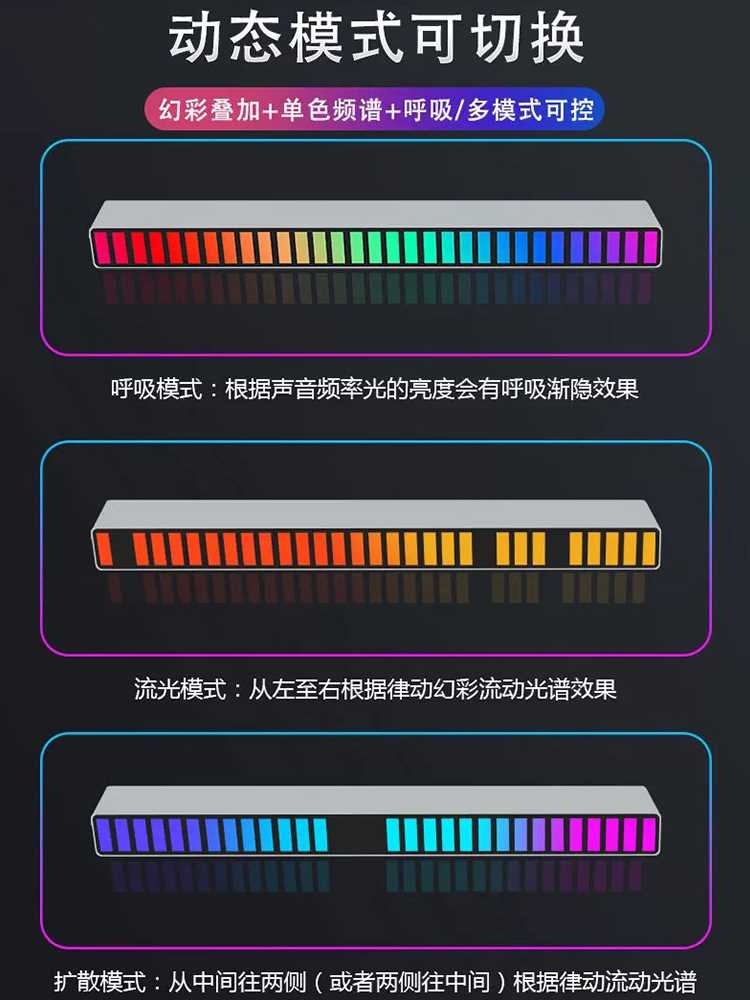 氛围拾音灯音频电平显示器声控音乐灯七彩节奏灯音响车载电脑手机-图2