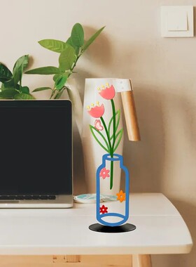 创意2D花瓶摆件客厅平面彩印花