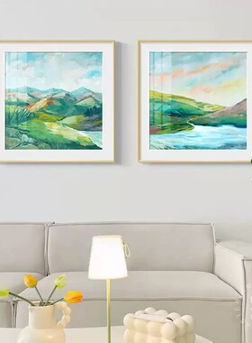 蓝色大海装饰画简约方形小清新风景唯美小众高级感卧室客厅摆挂画