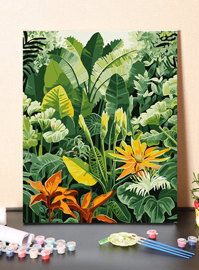 热带植物装饰画小众创意复古仿油画唯美简约高级感卧室客厅摆挂画