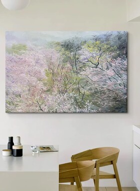莫奈抽象派花卉树木装饰画成品仿油画风景横版高级卧室客厅摆挂画