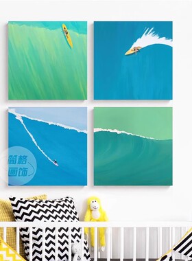 方形海浪装饰画成品仿油画风景清新高级感小众艺术卧室客厅摆挂画
