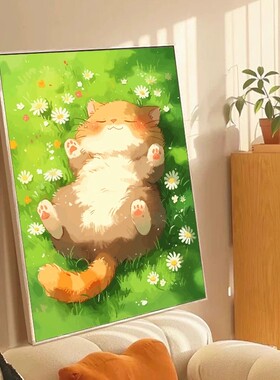 风景治愈装饰画成品仿油画可爱狗狗唯美温馨卡通卧室客厅儿童挂画
