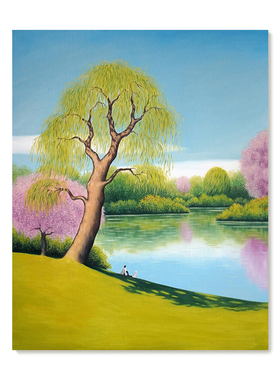 绿色系小清新装饰画成品仿油画风景唯美简约高级感卧室客厅摆挂画