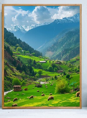 我的阿勒泰装饰画山水田园成品仿油画风景治愈清晰卧室客厅摆挂画
