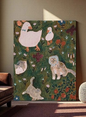 中古风抽象高级感装饰画多巴胺宠物温馨治愈氛围感客厅玄关摆挂画