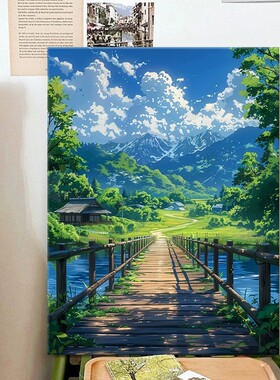 宫崎骏大海装饰画卡通仿油画风景唯美小清新治愈系卧室客厅摆挂画