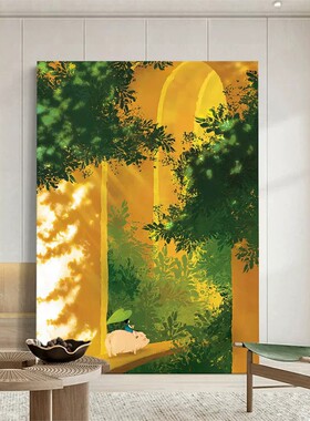 玄关光照植物绿色清新装饰画仿油画成品高级感艺术卧室客厅摆挂画