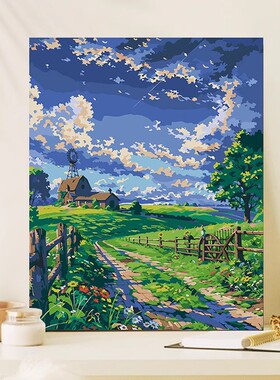 成品油画风装饰画喷印花海田园复古小众高级感风景卧室客厅摆挂画