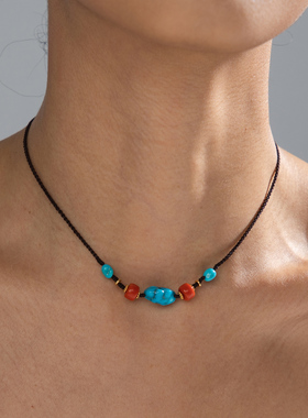 绿松石简约锁骨链藏式民族风项链