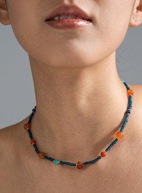 乌垛珊瑚红玛瑙纯银合浦项链