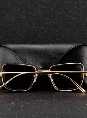男士复古厚边金属方框潮流墨镜