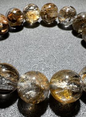 【大漠孤烟】稀有高闪透彩虹 天然黄泥闪灵钻骸骨手串