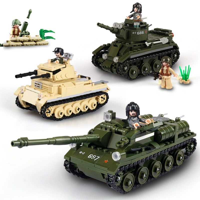 小鲁班积木中轻型t34坦克玩具拼装德国运兵车十岁以上世界大战二 - 图2