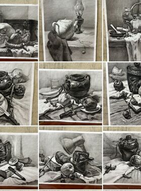 8k手绘成品素描画色彩学考素描作品初高中美术会考作品静物现货