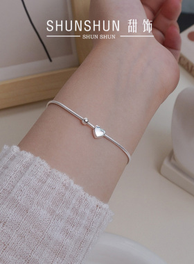 S925纯银爱心小圆珠蛇骨手链首饰