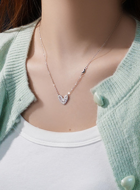 锆石s925十字链女爱心项链高颜值