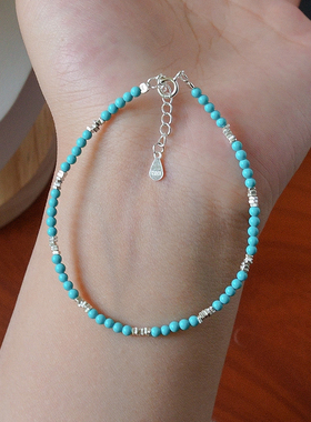 原矿天然绿松石碎银子手链