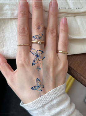 蓝色雪蝶 彩色纹身贴纸女tattoo防水持久遮疤腿部锁骨手指高级感