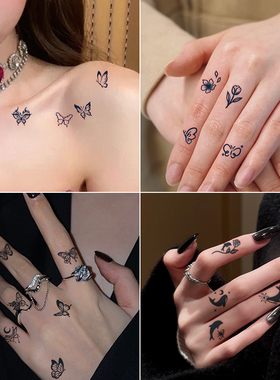 爆款可爱小图草本纹身贴纸女男tattoo反色防水持久遮疤手指高级感