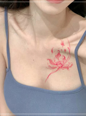 粉墨清莲 彩色纹身贴纸女tattoo可爱防水持久遮疤锁骨卡通高级感