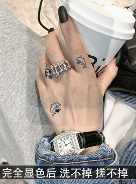 鲸鱼小图草本纹身贴纸女可爱风男防水持久遮疤腿部锁骨手指高级感