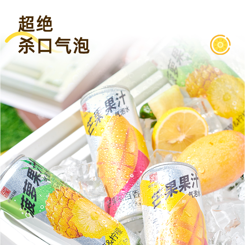 京玺庄园果汁气泡水多口味果汁味饮料苏打汽水310ml×24罐 - 图0