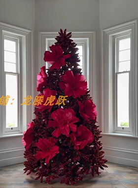 圣诞纸艺仿真花树橱窗美陈打卡