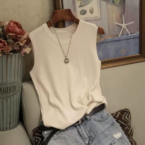 Очень большой трикотажный жилет, базовая майка топ без рукавов, большой размер, свободный крой, эффект подтяжки