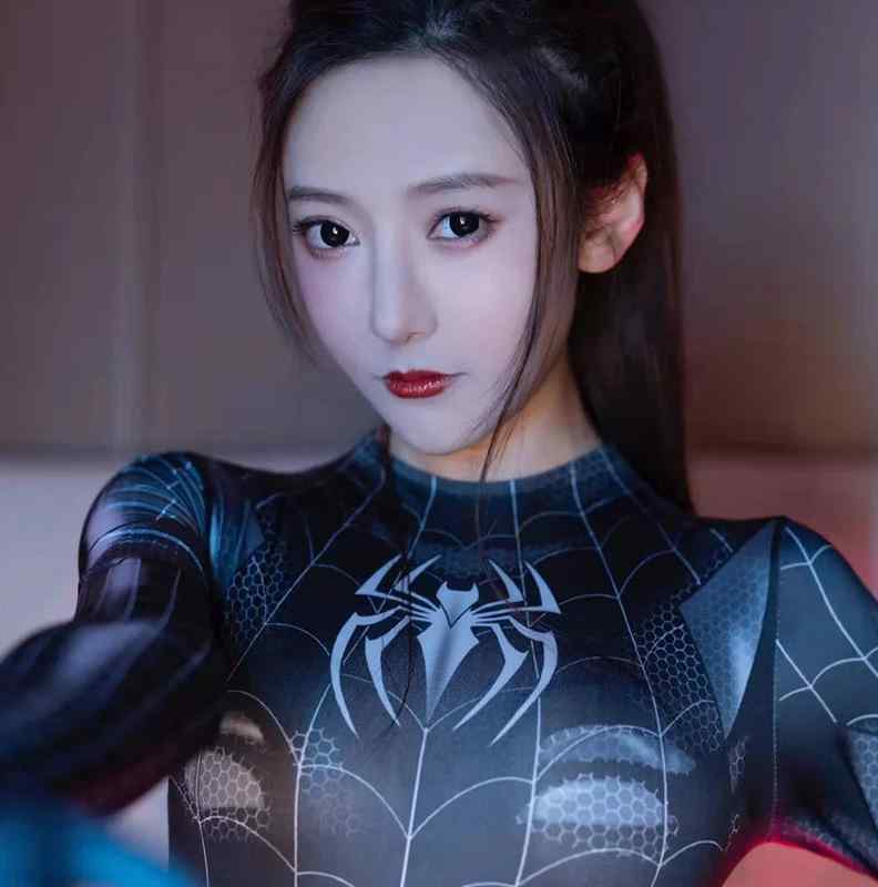 潮牌万圣节网红蜘蛛侠紧身衣连体女开裆成人抖音主播cosplay服装1 - 图1