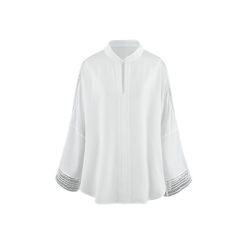 珂芮达【流羽】秋装新款镂空蕾丝拼贴宽松喇叭袖白衬衫衬衣女,淘宝优惠券,粉丝福利购,淘宝优惠卷