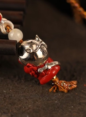 灵丹真朱砂一生安S925纯银镶嵌小钟馗项链吊坠送礼平安