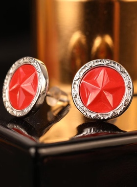 灵丹真朱砂一生安新款耳钉传红送礼五角星S925纯银镶嵌耳针