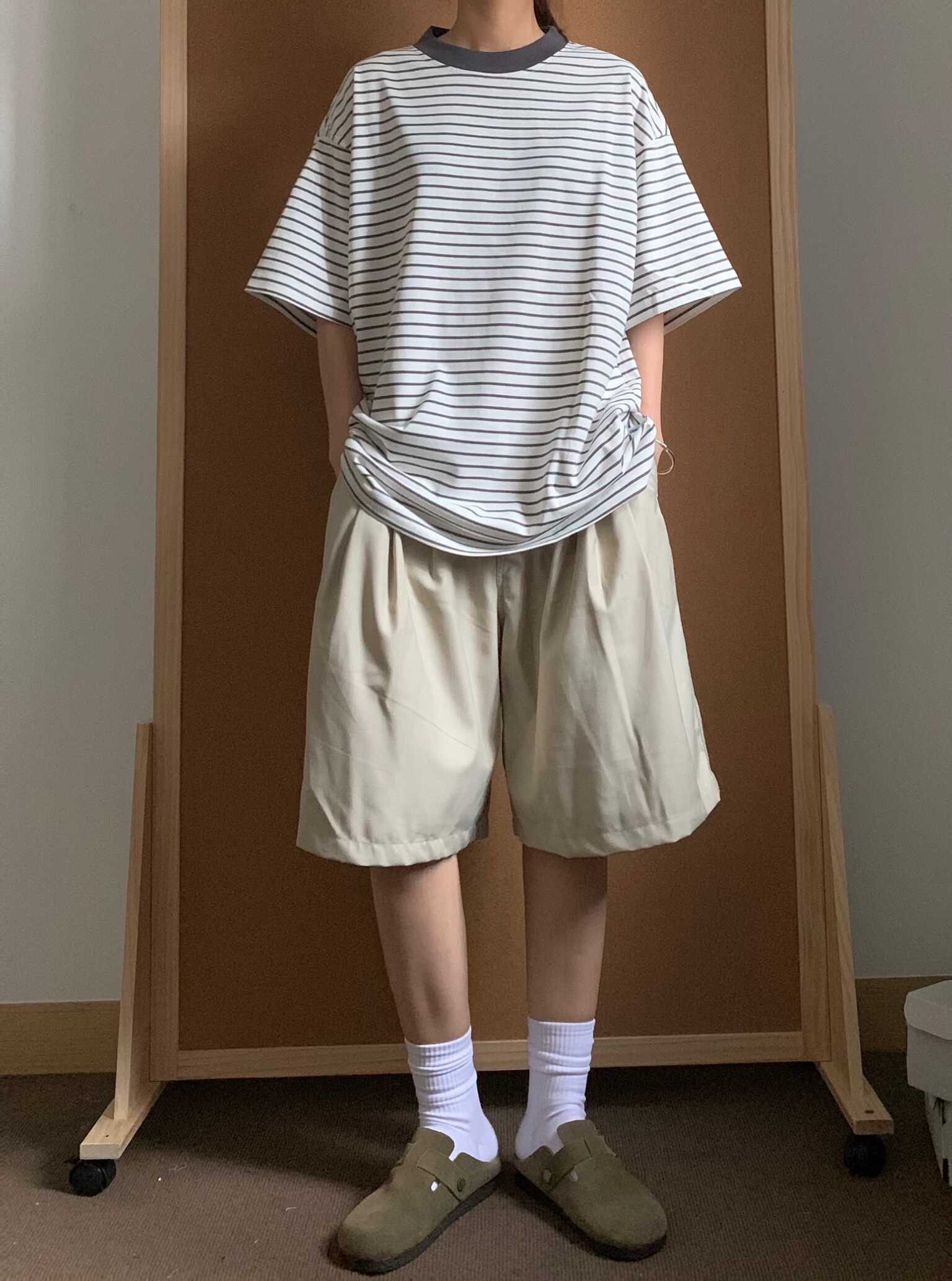 山月拾酒 24SS夏季日系复古户外垂感TR面料男女六分西裤短裤 - 图3