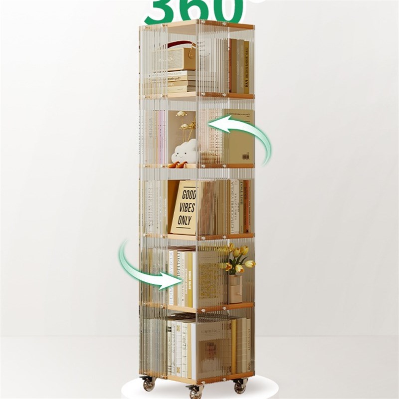 360度旋转书架透明儿童绘本收纳架落地置物架家用简易学生小书柜 - 图0