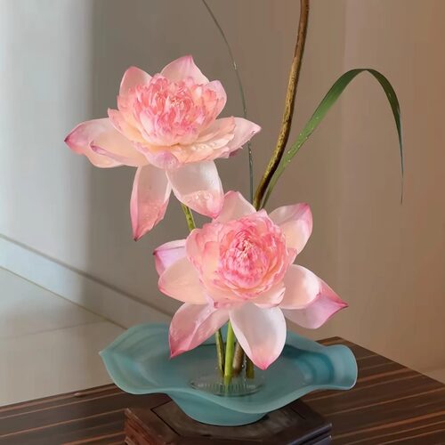 新中式水墨青云雾面花瓶摆件客厅插花莲花陶瓷花盆水培花盘高级感 - 图3