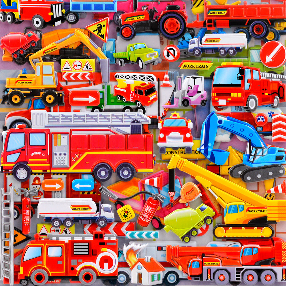 工程车特种车消防车3d立体泡泡贴纸儿童玩具男孩宝宝奖励粘贴画,淘宝优惠券,粉丝福利购,淘宝优惠卷