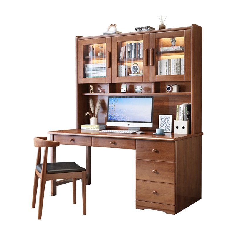 联邦家具实木书桌书架一体家用学生电脑桌带书柜组合写字桌卧室儿