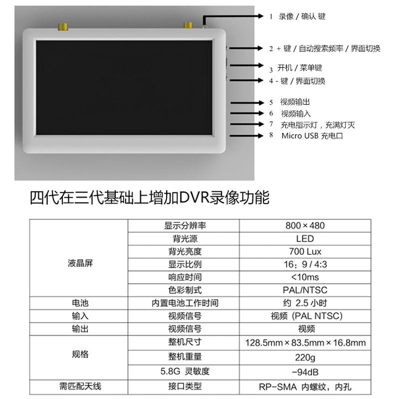 鹰眼小飞手4代123代校园版穿越机图传FPV锐视5.8G屏幕航拍显示器 - 图2