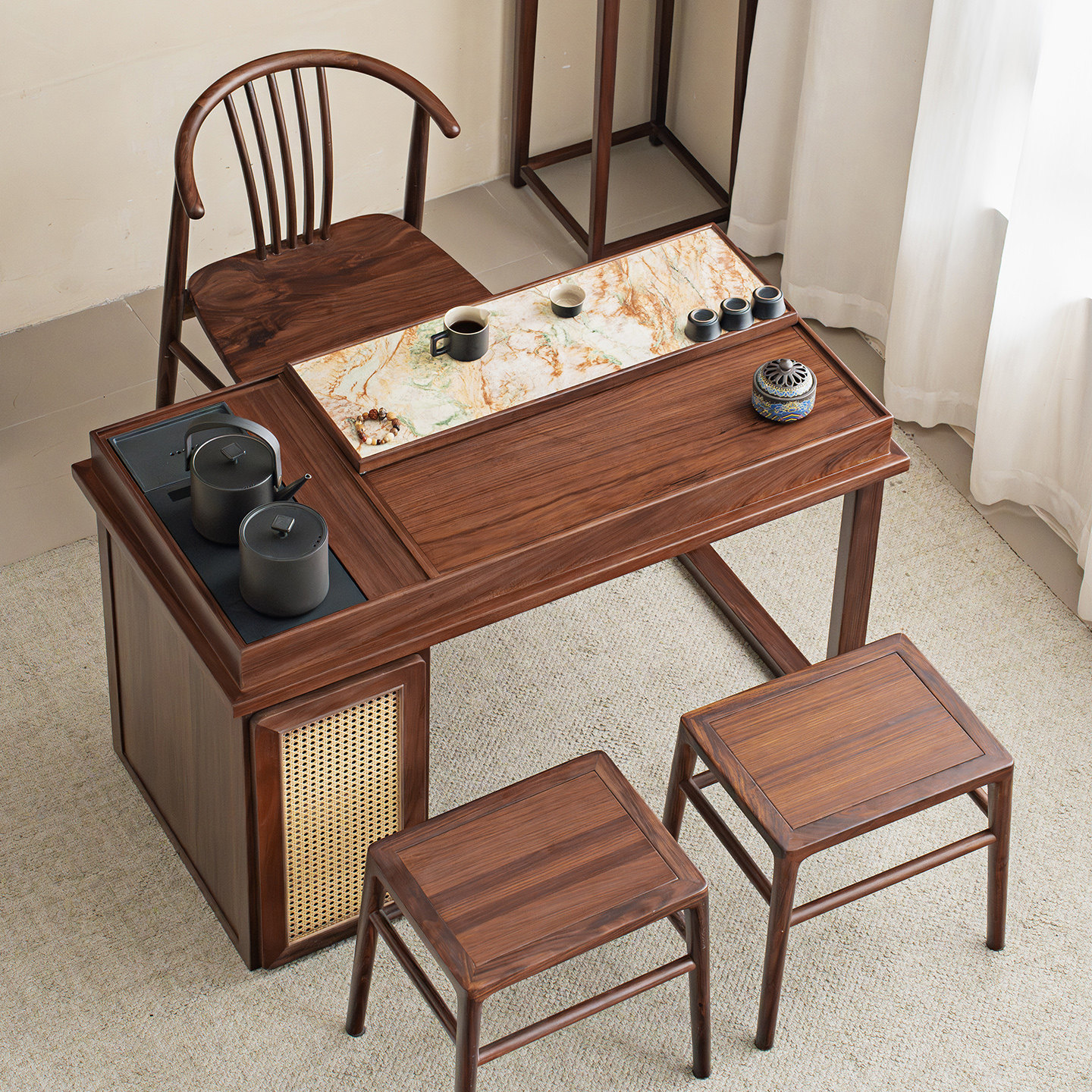 新中式阳台茶桌2025新款实木多功能泡茶桌小户型收纳桌椅组合一体,淘宝优惠券,粉丝福利购,淘宝优惠卷