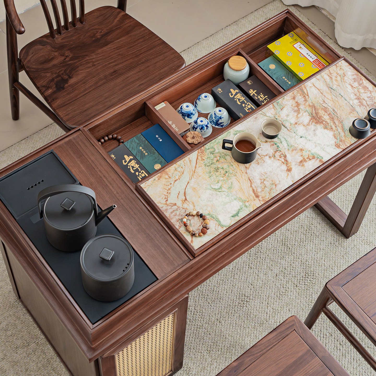 新中式阳台茶桌2025新款实木多功能泡茶桌小户型收纳桌椅组合一体,淘宝优惠券,粉丝福利购,淘宝优惠卷