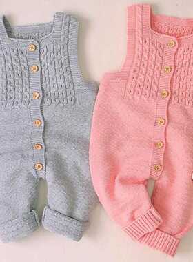 Baby Knitting Rompers Overalls Newborn Sleeveless Solid Colo