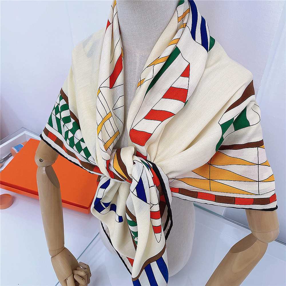 POBING Silk Cashmere Scarf Women Manual Hand Rolled Shawls H - 图3